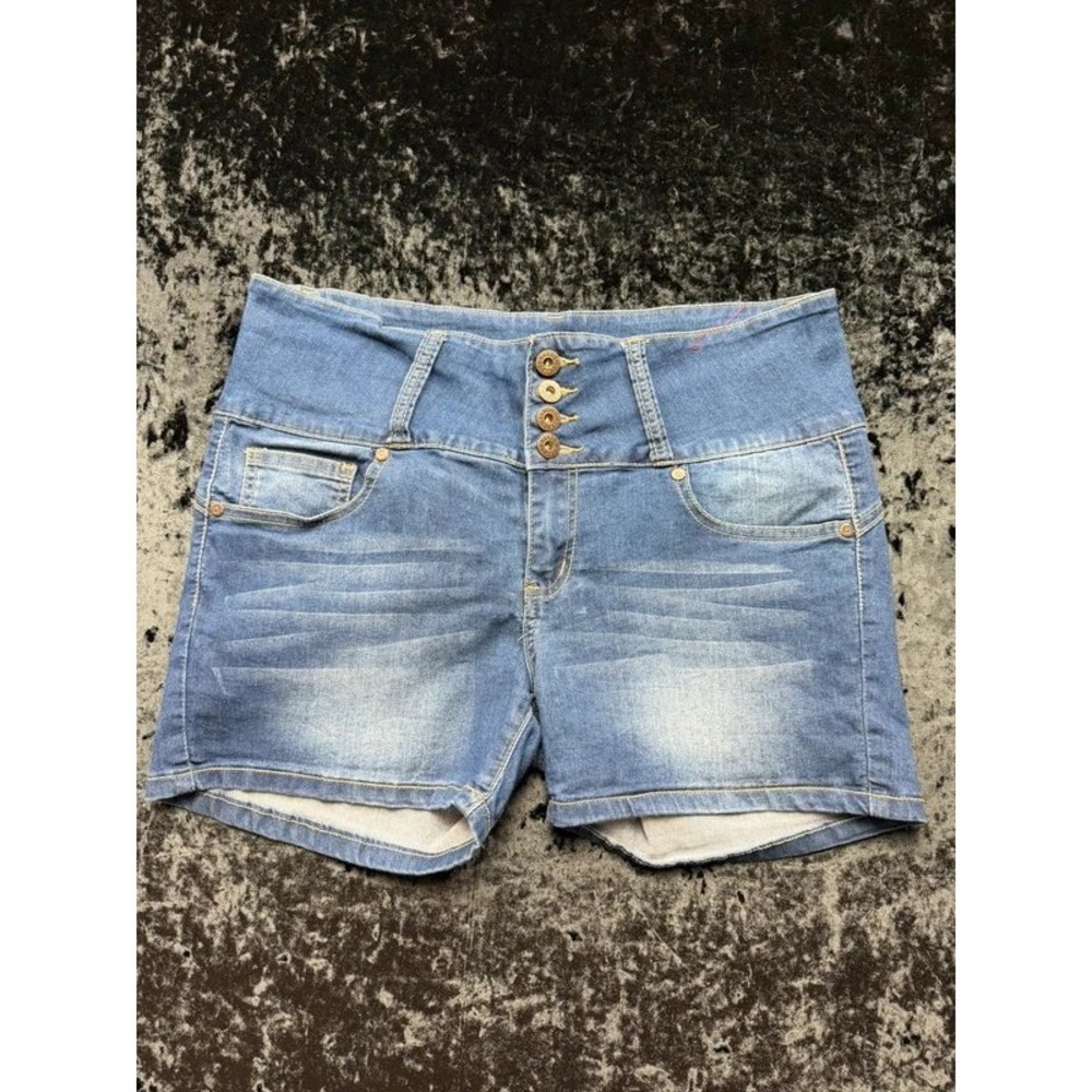 GOGO Star Juniors 13 Denim Shorts Blue High Rise Button Fly Stretch Faded